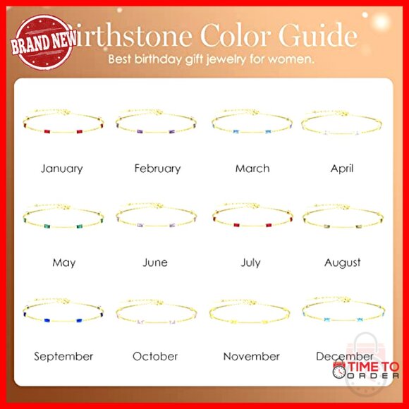 925 Sterling Silver Dainty Charm Bracelet, Adjustable Link Chain, Birthstone - Picture 6 of 7